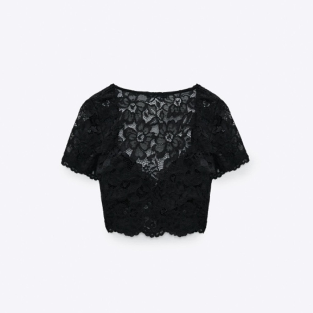 Zara Black Lace Cropped Top -Size Medium - Nwt
